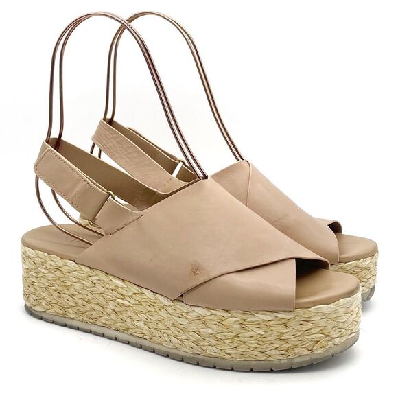 Vince Jesson Platform Sandals Nude Taupe Leather Cross Strap Flatform Size 8 - Picture 6 of 16